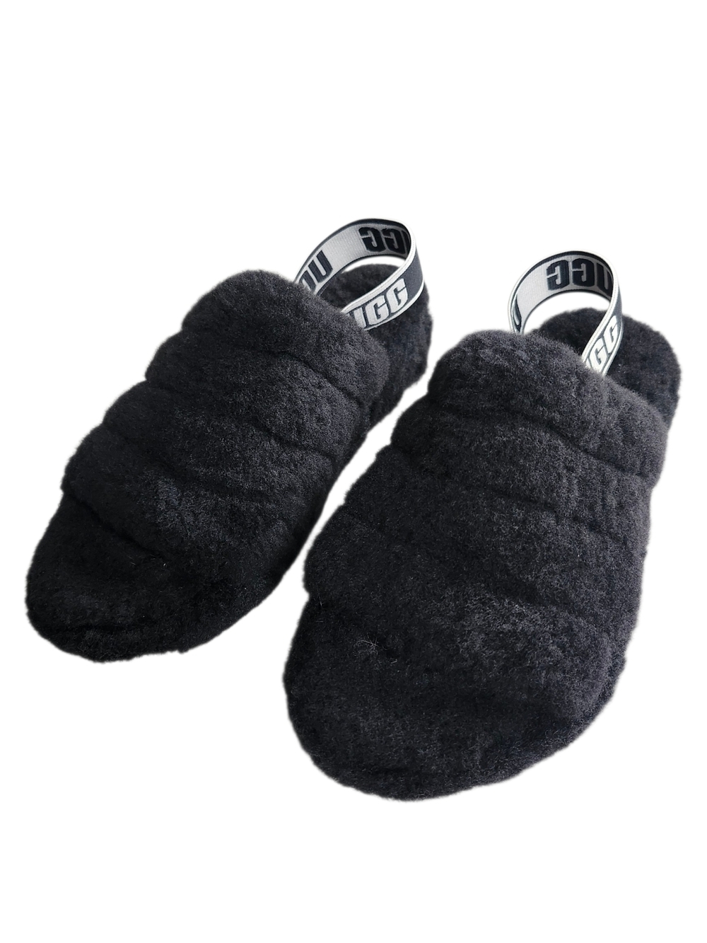 UGG Fluff Yeah Slides Black Shearling Slippers Size 7  Platform Sandals